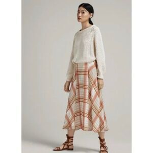 Massimo Dutti woman’s 8 Check print midi skirt in Raspberry career casual